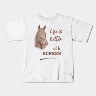 Horse Lover Saying with Horsehead Illustration Kids T-Shirt